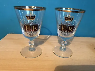 Buy Pair Of Queen Elizabeth II Silver Jubilee 1977 Commemorative Glasses  • 6£