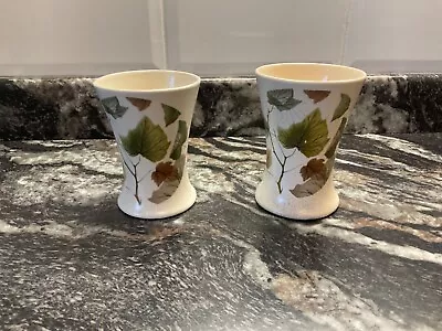 Buy Two Bud Vases Cream With Autumn Coloured Leaves , New Devon Pottery Nice Design. • 10£