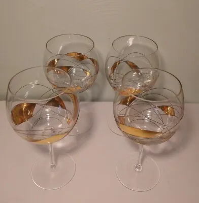 Buy Lot/4 Vintage MCM Gold Mosaic Crystal Balloon Wine Glasses 8  • 66.25£