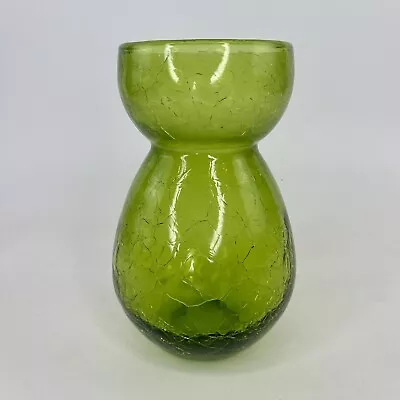 Buy Vtg 6  Crackle Glass Bulb Forcing Vase Avocado Green Hyacinths Paper Whites • 15.39£