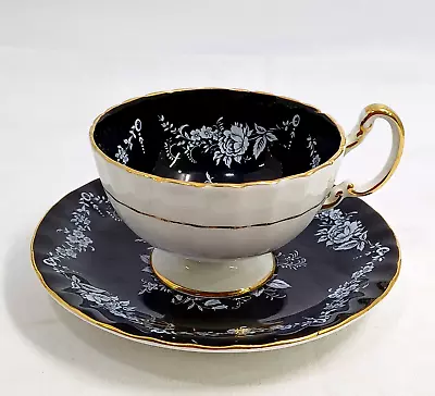 Buy Vintage Aynsley Teacup And Saucer Black And White / #2448 • 19.99£