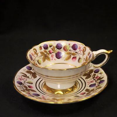 Buy Royal Stafford Golden Bramble Footed Cup & Saucer Blackberries W/Gold 1950's HTF • 60.54£