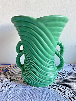 Buy Sylvac Art Pottery Green Rope Design Vintage Vase Art Deco Twin Handle Rope Vase • 30£