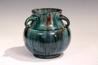 Buy Awaji Pottery Art Deco Japanese Vintage Vase Blue Flambe Glaze • 457.41£