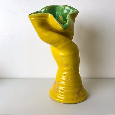 Buy FUNKY! Pottery Studio Hand-Made Freeform YELLOW Vase 8.5  Clay Decorative Object • 142.52£