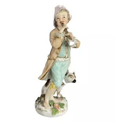 Buy Meissen 18th Century Figure Of A Man Playing The Flute - Hound Dog Besides Him • 149.99£