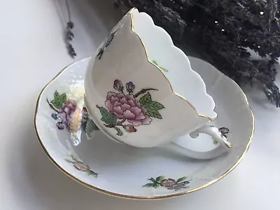 Buy Beautiful Vintage Herend Baroque Floral Basket Hand Painted Coffee Cup & Saucer • 66.41£