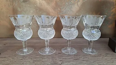 Buy 4 Vintage Edinburgh Crystal Thistle Etched Wine Glasses 13.5 Cms Signed • 99.99£
