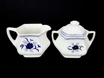 Buy Adams English Ironstone Creamer And Covered Sugar Bowl, Baltic Blue Pattern • 48.16£