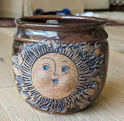 Buy MCM Vintage Carved Pottery Stoneware Vase Planter Sun Face Signed • 166.53£