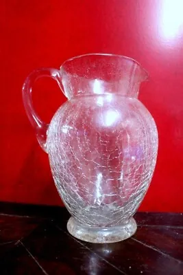 Buy Antique French Parisian Crackle Glass Jug Clear Glass Vitorian Time • 59£