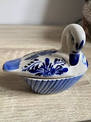 Buy Delft Blue White Pottery Swan Trinket Dish Deco Holland Cute Small • 6£