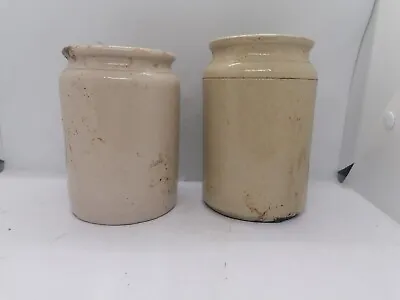 Buy 2 Old 2LB Off White Stoneware Jam Pots  • 5.99£