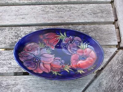 Buy Moorcroft Pottery Anemone On Blue  Pattern Oval Shape Bowl • 80£