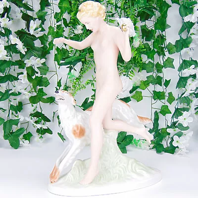 Buy Vintage Royal Dux Figurine Nude Lady With Dog - Matte Porcelain Sculpture 36cm • 269.99£