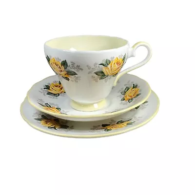 Buy Adderley Fine Bone China Trio Cup Saucer Side Plate Yellow Roses • 9.99£