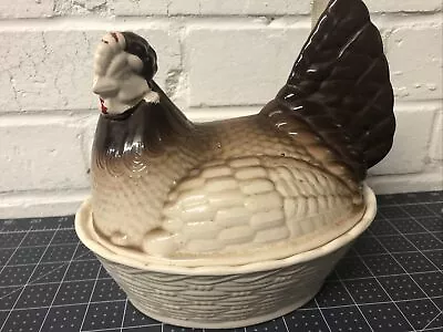 Buy Vintage Ceramic Hen / Chicken On Nest Covered Dish ~ • 12£