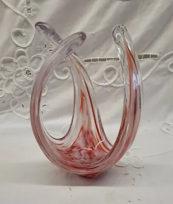 Buy Vintage Swedish Footed Art Glass Freeform Sculptural Vase 1950s Red, Pink, White • 9.99£