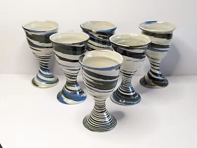 Buy Vintage Studio Pottery Goblets With Swirl Design Set Of 6 • 58£