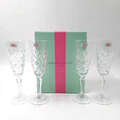 Buy Stuart Crystal  York  Champagne Flutes Patterned, Set Of 4, 21cm Height, Boxed • 80£