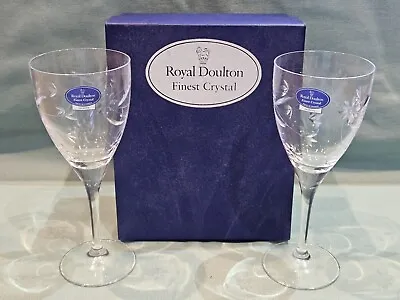 Buy Vintage Royal Doulton Finest Crystal Set Of 2 Jasmine Wine Glasses Boxed Labels • 34.99£