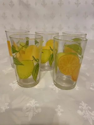 Buy Set 5 French Citrus Decorated Glasses Oranges And Lemons 11.5cm High 7cm Rim • 27.99£