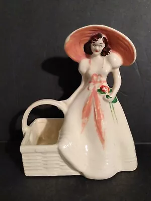 Buy Vintage Lusterware Ceramic Victorian Girl & Basket Hand Painted 7  Vase Planter • 17.36£