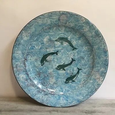 Buy Tain Pottery Scotland XLarge Charger Plate Hand Painted Dolphin Decoration 15” • 59.99£