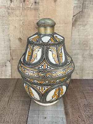 Buy Antique Moroccan Lidded Ceramic Jar With Filigree Signed • 616.67£