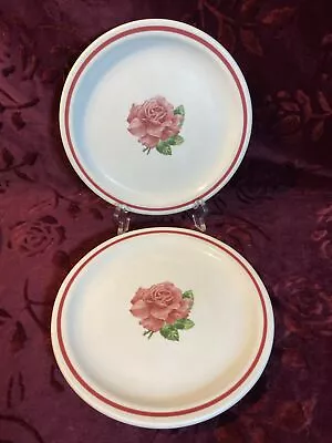 Buy Vintage Syracuse China Wild Rose Pink/Red Band 7 1/4  Plates Set Of 2 • 28.35£