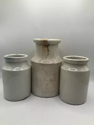 Buy 3 Old White Stoneware Jars And Pots, Stained And Crazed • 15£