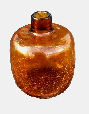 Buy MCM Vintage Blenko Amber Firey Crackle Glass Hand Blown Bud Vase Bottle • 28.50£