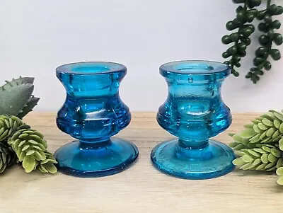 Buy Pair Of 2 Vintage Turquoise Aqua Blue Glass Small Taper Candle Holders • 17.08£