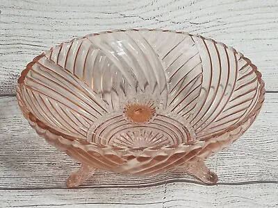Buy Anchor Hocking Pink Swirl Prismatic 3 Footed Bowl Circa 1940's Depression 8 1/2” • 18.91£