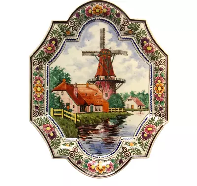 Buy Hand-Painted Delft Polychrome Wall Plate Windmill Scene Oval Delftware Plate 14' • 69£