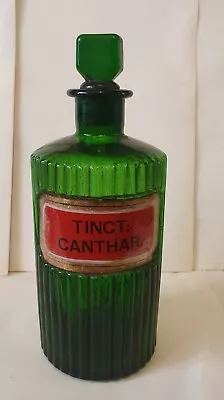 Buy Antique Green Glass Ribbed Apothecary / Chemist / Bottle - Tinct . Canthar • 18£