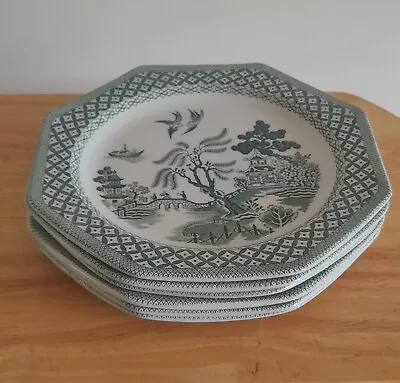 Buy Set Of 6 J G Meakin Ironstone Green Willow Pattern Octagonal Small Plates, 21cm • 18£
