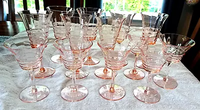 Buy Lot 13 Cambridge Pink Depression Glass Decagon  Peachblo Goblets Stemware • 132.35£