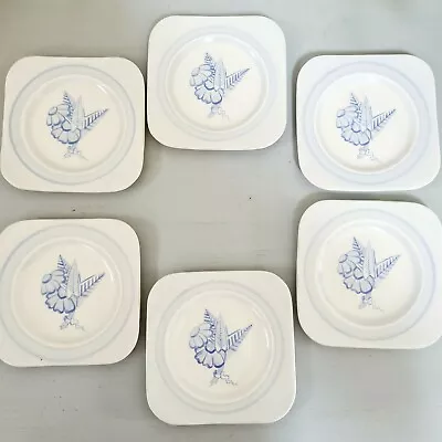 Buy Six Hand Painted Art Deco Blue & White Tea Plates Grays Pottery 1930's • 30£