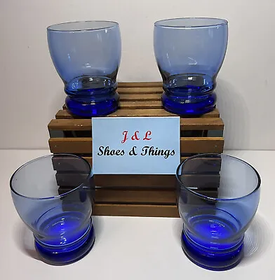 Buy 4 Libbey Bangles Cobalt Blue Double Old-Fashioned Glasses 10oz Rippled Base • 8.40£