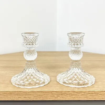 Buy Candle Holders Set Of 2 Pink Glass Vintage Small Tapered Stick Wedding Table • 12.50£