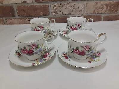 Buy Crown Staffordshire Floral Design Footed Teacups And Saucers ×4. • 16£