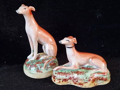 Buy Pair Of Rare Early Staffordshire Miniature Whippet Dogs (Chip On One) • 80£