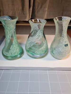 Buy Set Of 3 Vintage Caithness Green & White Swirl Pattern Small Vases Set B  • 13.99£