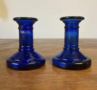 Buy Vintage PARLANE Bristol Blue Cobalt Blue Glass Squat Candlesticks, 10.5cm • 25£
