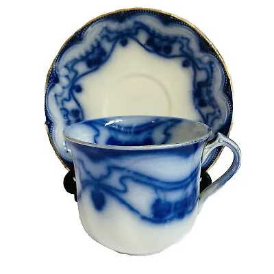Buy Antique New Wharf Pottery Paris Cup Saucer Flow Blue Circa 1897 English • 69.99£