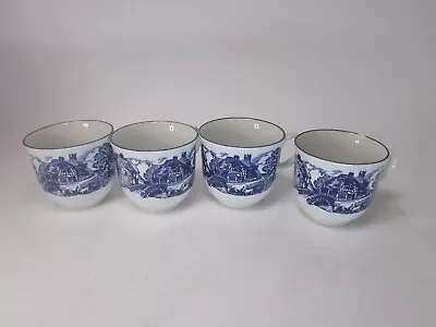 Buy Staffordshire Porcelain Tea Cups Set Of 4 Blue White Tableware Decorative • 13.50£