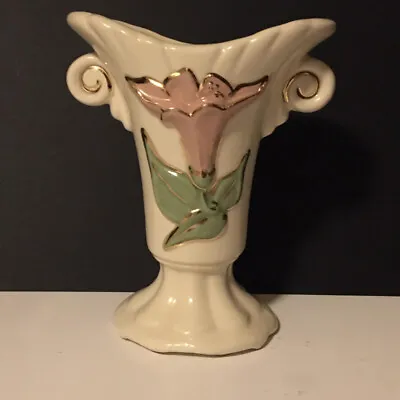 Buy Vtg Hull Pottery 6  Vase Ivory With Pink Flower Handpainted Gold Trim Unmarked • 18.89£