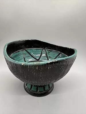 Buy Bitossi Era Pedestal Bowl Black And Aqua Marked 'handmade In Italy' • 45.07£