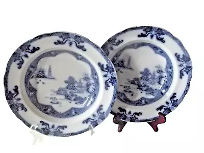 Buy A Pair Of Large Spode Copland Blue & White Antique Soup Bowls • 64£